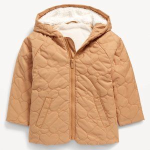 Old Navy Quilted Heart Sherpa-Trim Hooded Jacket Candy Graham 3T